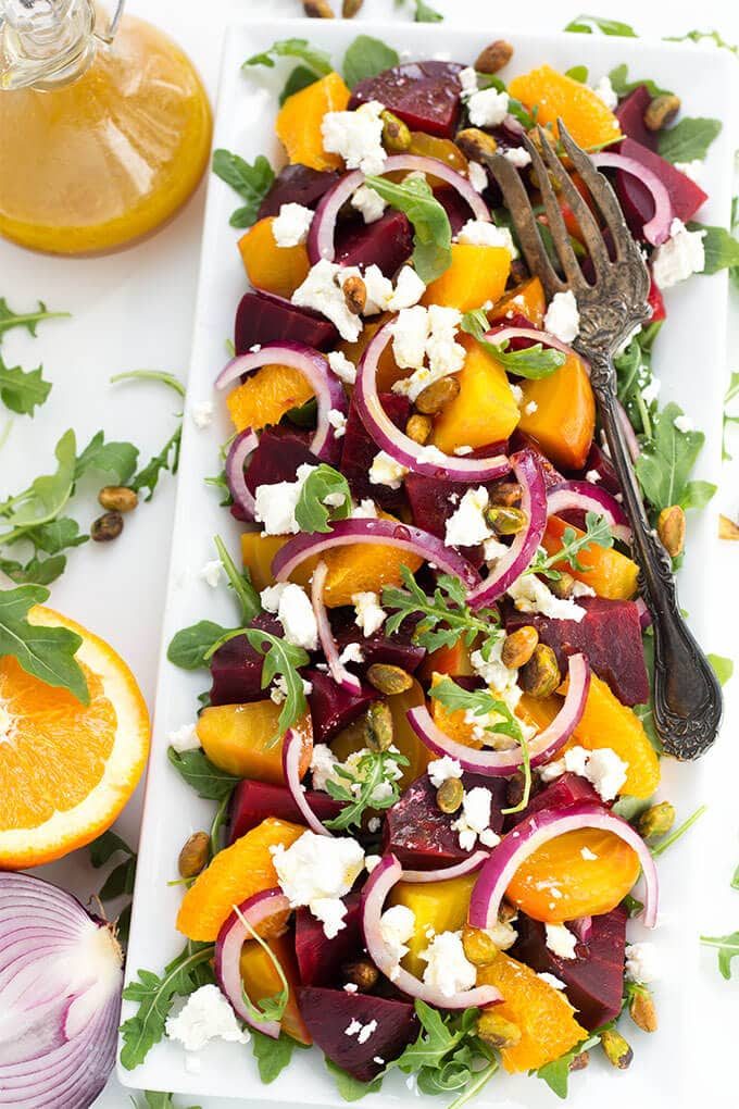 Beet Salad with Goat Cheese and Orange Vinaigrette with Olive Oil