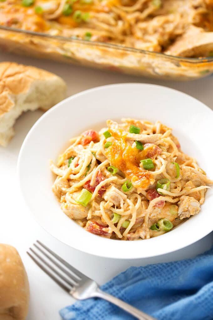 Cheesy Baked Chicken Spaghetti with Cheddar Cheese