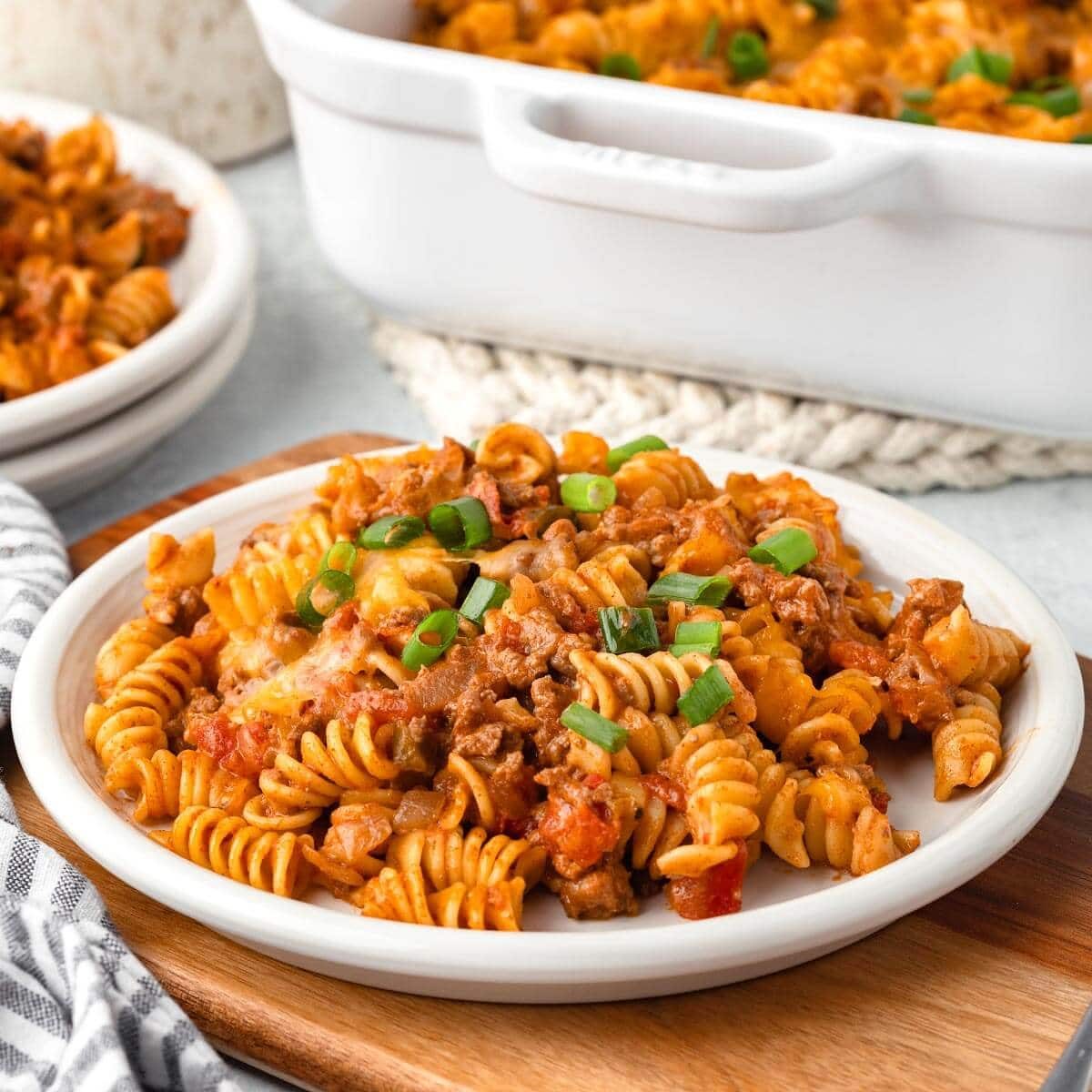 Cheesy Taco Pasta Casserole with Onions
