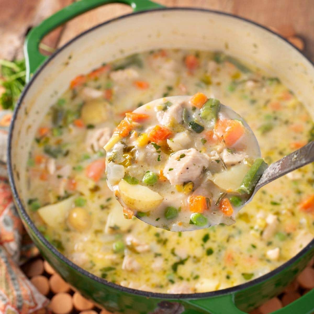Chicken Pot Pie Soup with Heavy Cream