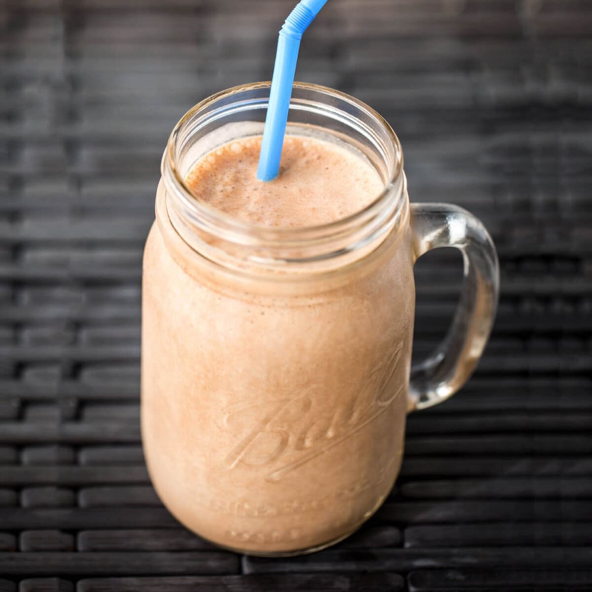Chocolate Peanut Butter Banana Smoothie with Ice Cubes