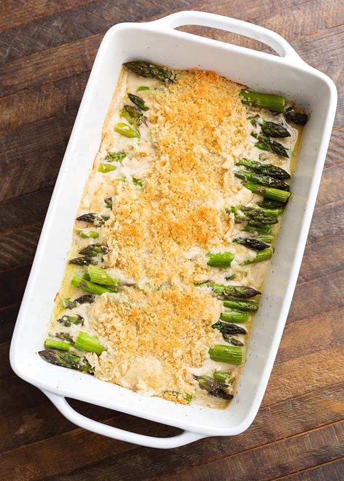 Creamy Baked Asparagus Alfredo with Panko Bread Crumbs