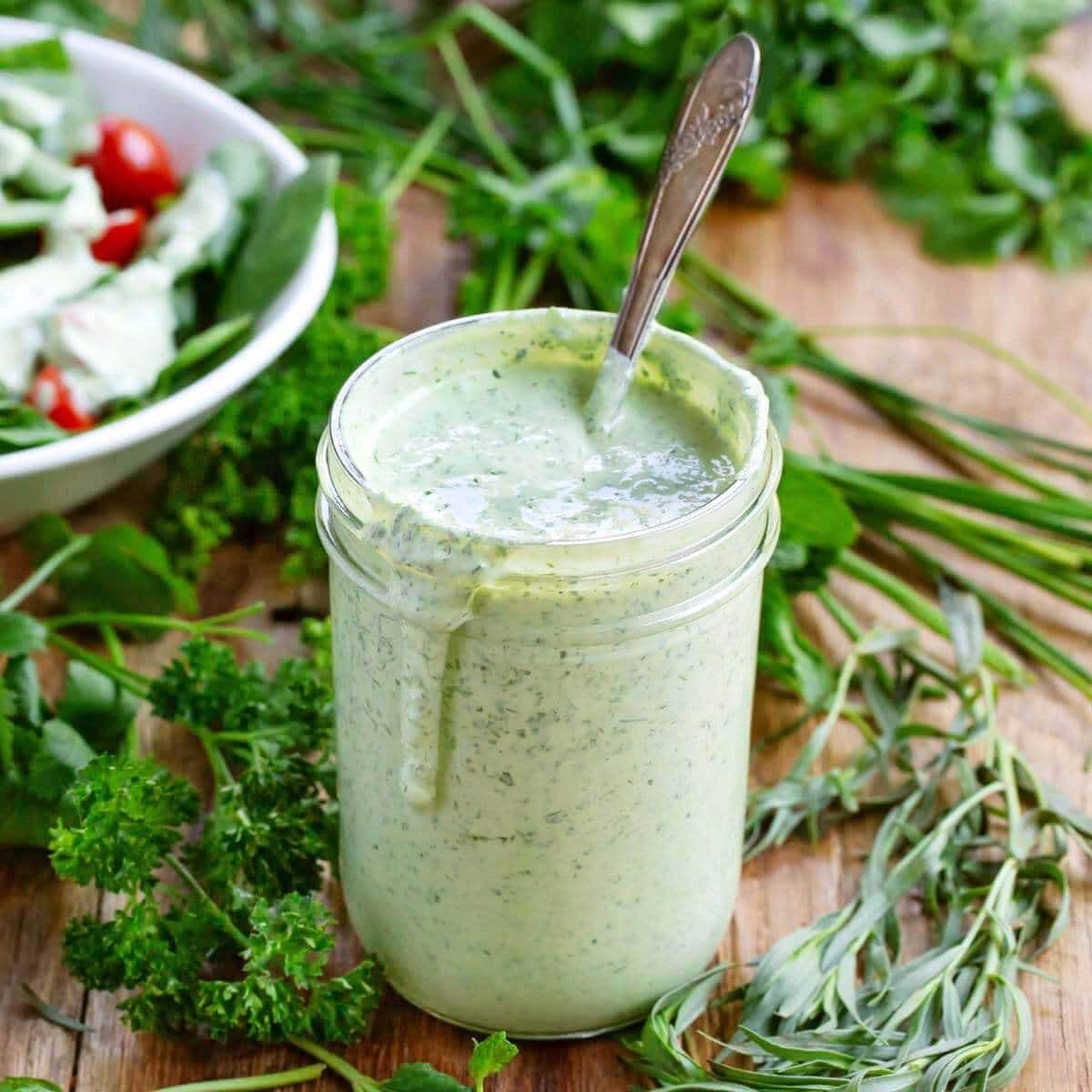 Creamy Herb Yogurt Dressing with Garlic Clove
