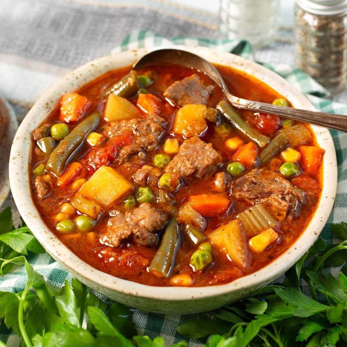 Vegetable Beef Soup with Peas