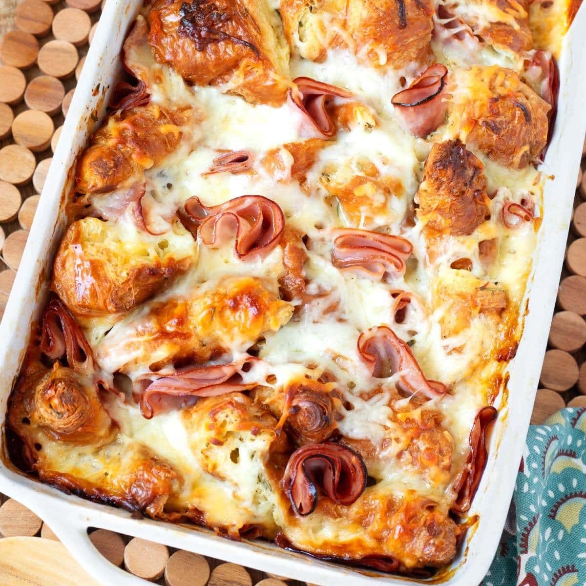 Croissant Breakfast Bake with Ham and Cheese with Butter