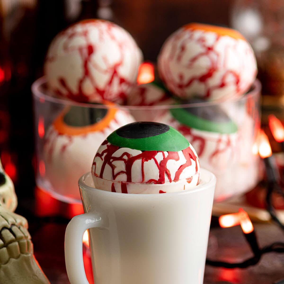 Halloween Eyeball Hot Cocoa Bombs with Mini Marshmallows