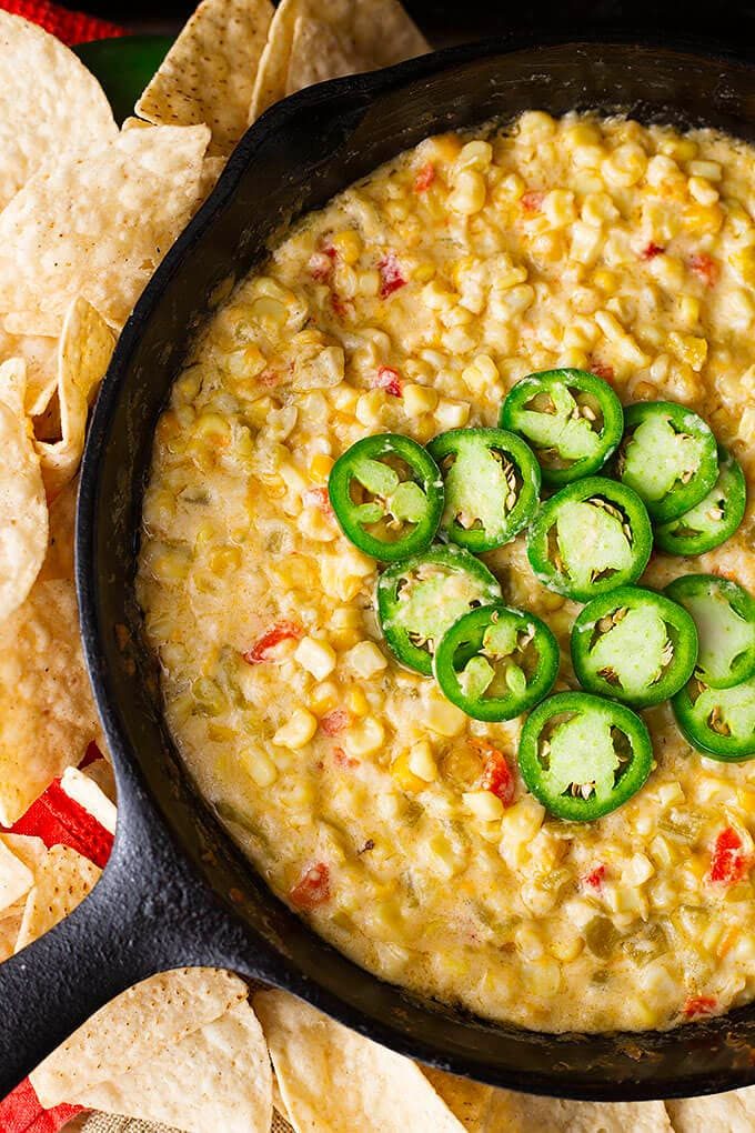 Hot Cheesy Corn Dip with Cheddar Cheese