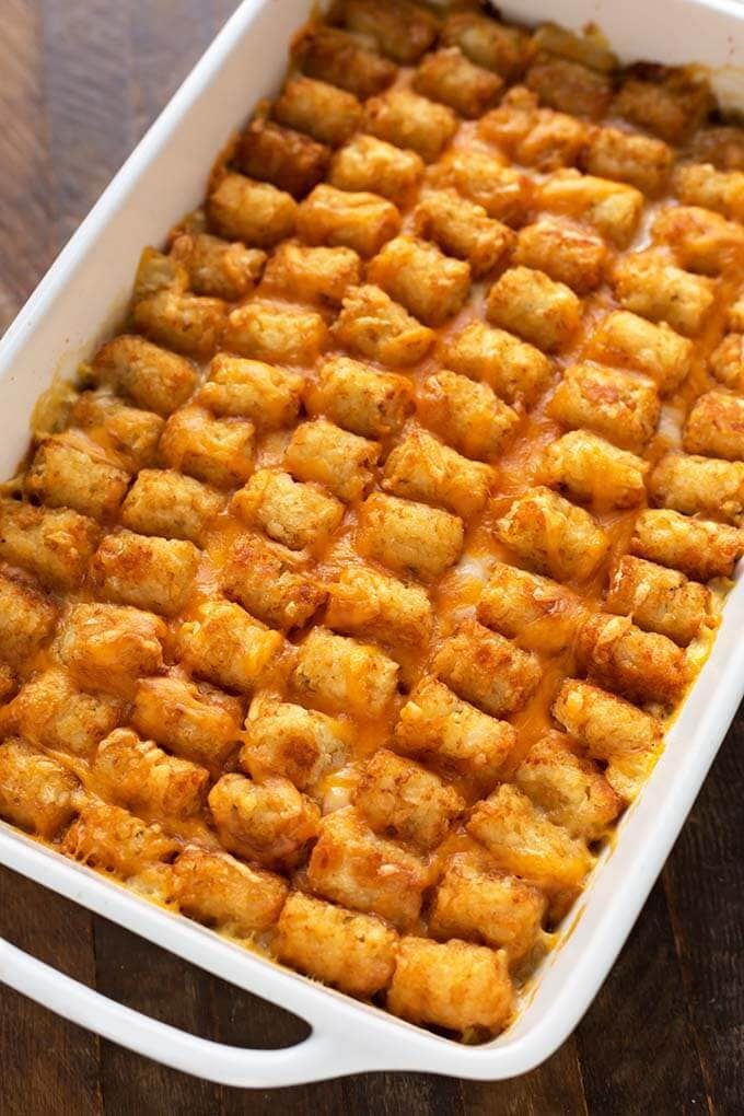 Hotdish Tater Tot Casserole with Cheese