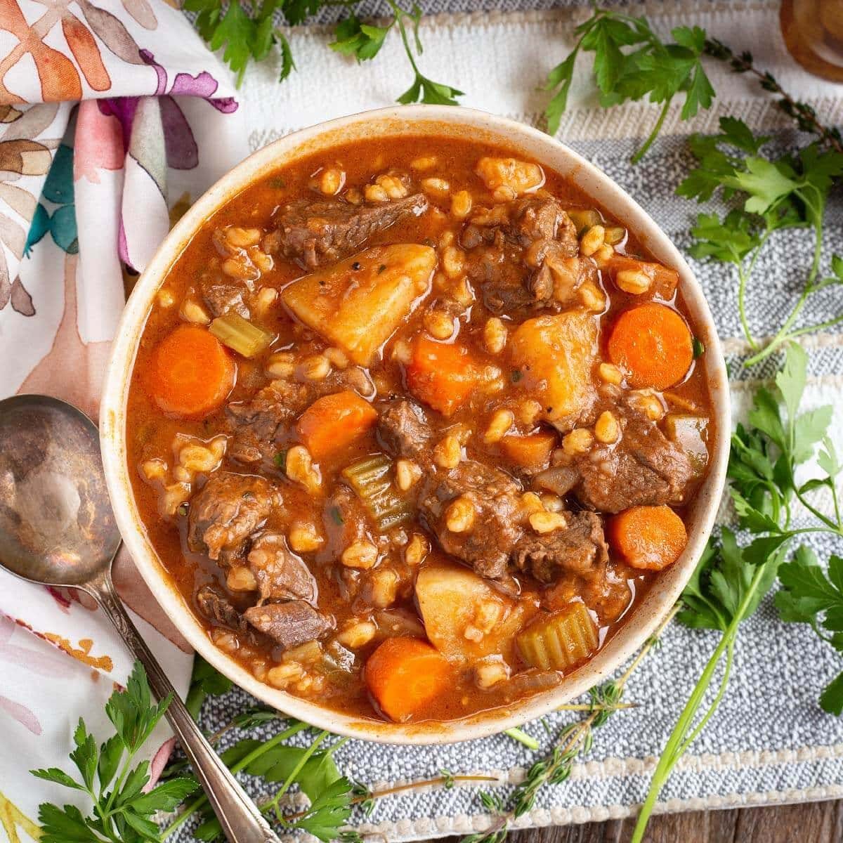 Beef Barley Stew with Balsamic Vinegar