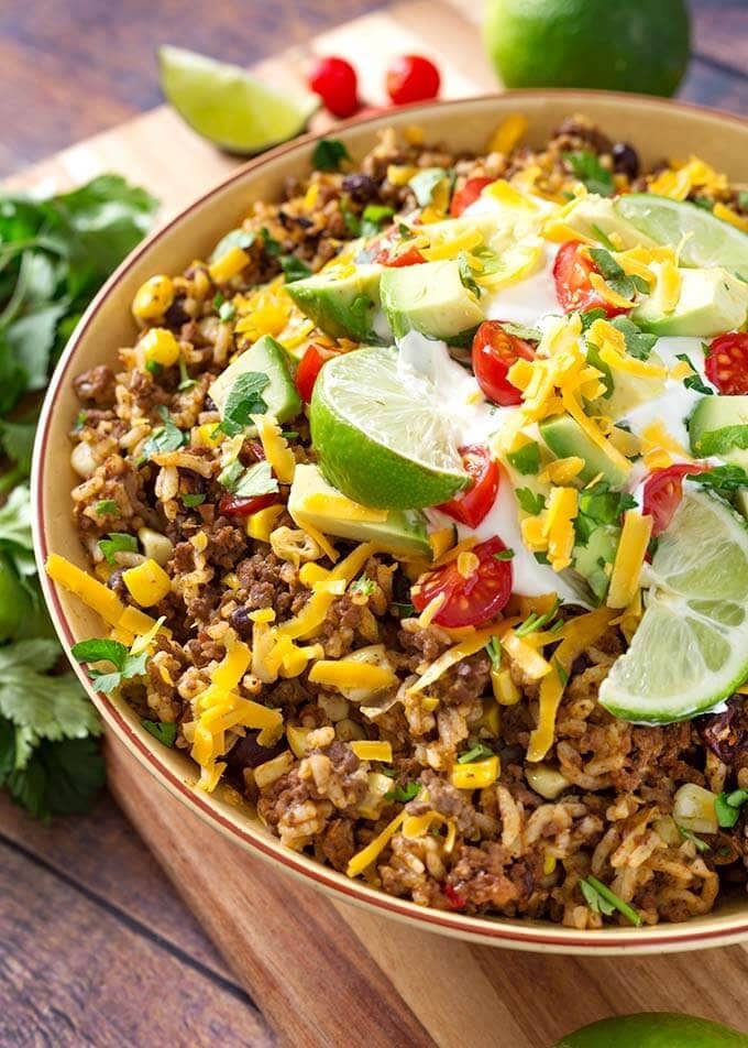 Pressure Cooker Beef Taco Bowls