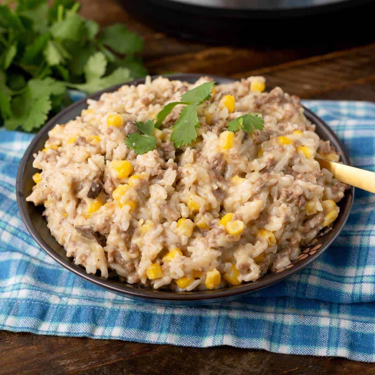 Pressure Cooker Cheesy Hamburger Rice Casserole