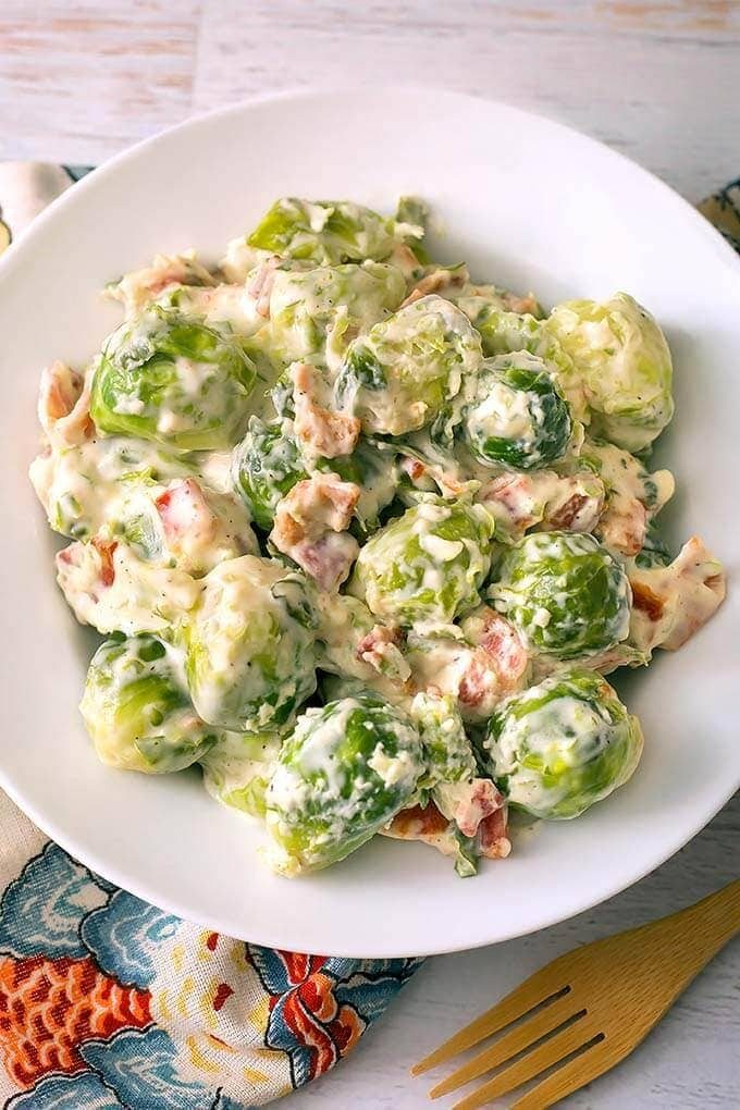 Creamy Bacon Brussels Sprouts with Parmesan Cheese