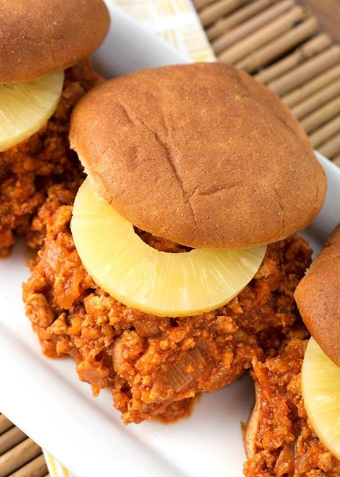 Hawaiian BBQ Sloppy Joes with Pineapple Rings