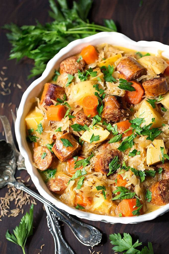 Kielbasa and Sauerkraut with Chicken Broth
