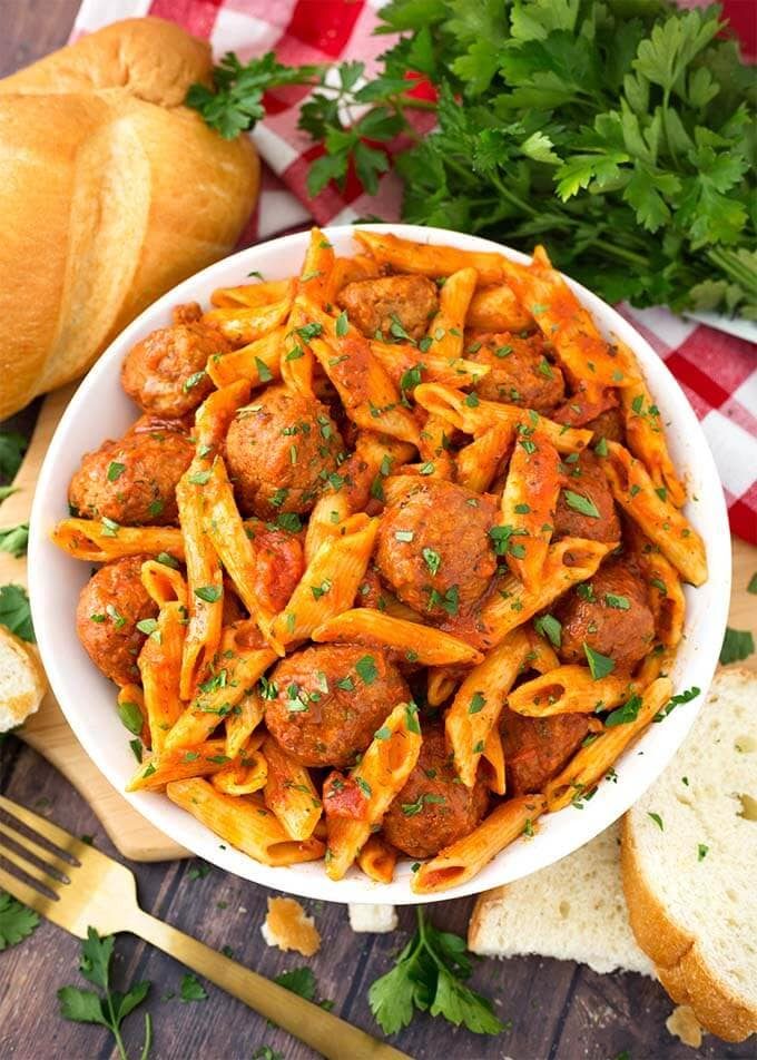 Meatball Pasta Dinner with Mozzarella Cheese