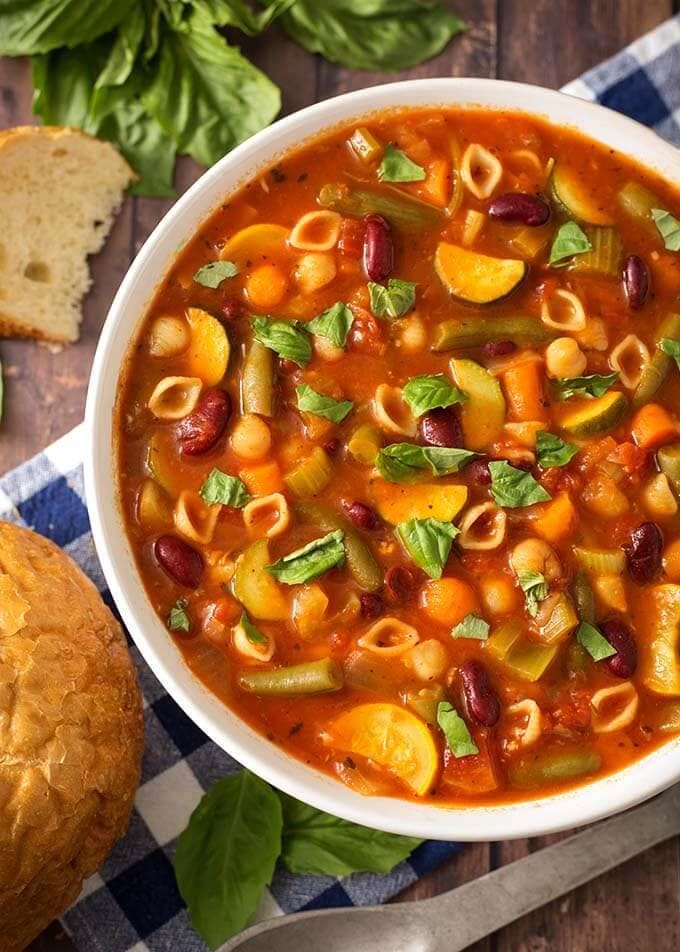 Minestrone Soup with Basil Leaves