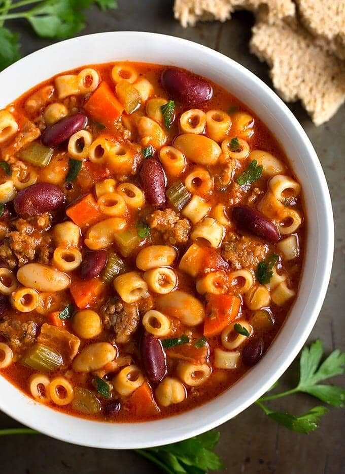 Pasta E Fagioli with Basil Leaves