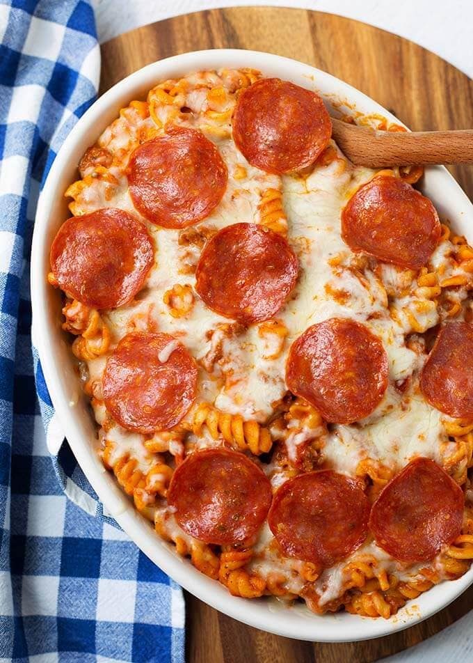 Pizza Pasta Casserole with Canadian Bacon