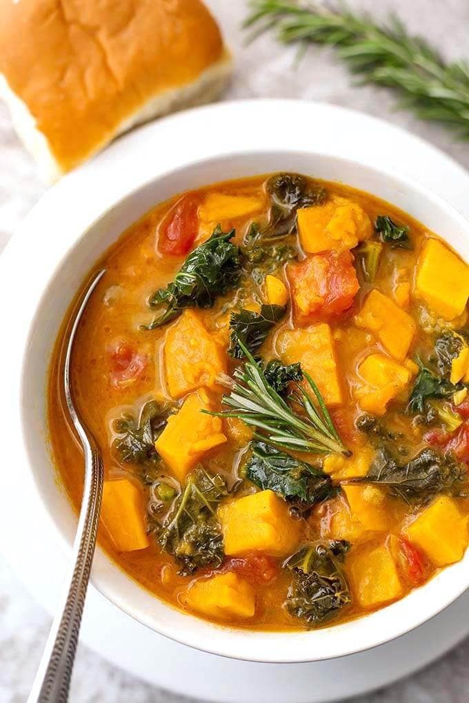 Sweet Potato Kale Soup with Coconut Milk