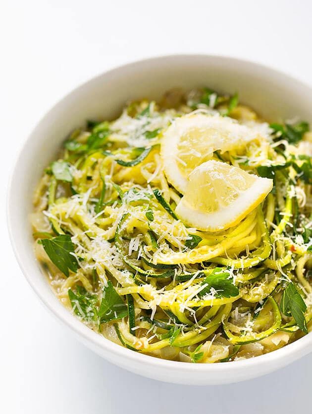 Lemon Garlic Zucchini Noodles with Parmesan Cheese Plus