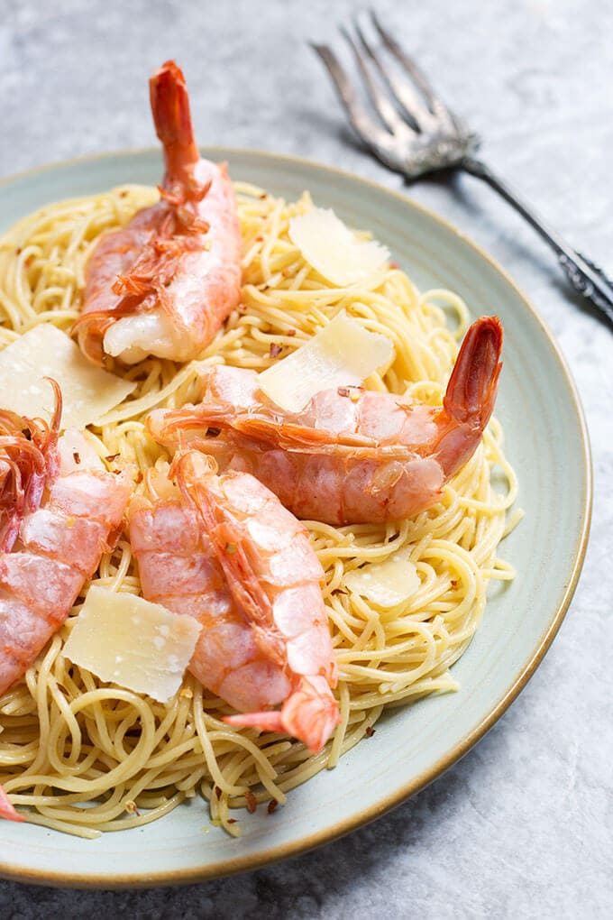 Lemony Capellini with Shrimp with Parmesan Cheese