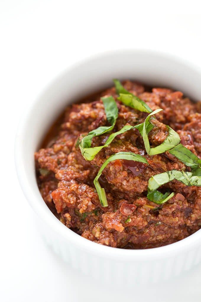Olive Tapenade with Basil Leaves