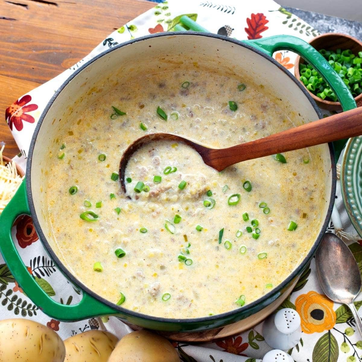 Potato Leek Sausage Soup with Chives Onions