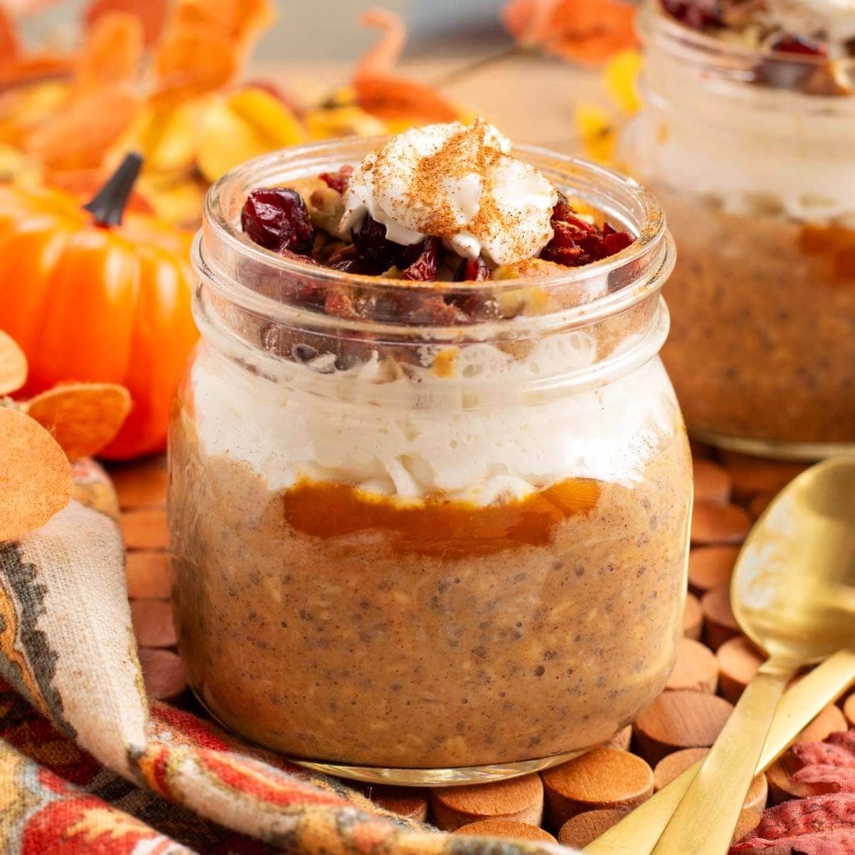 Pumpkin Overnight Oats with Whipped Cream