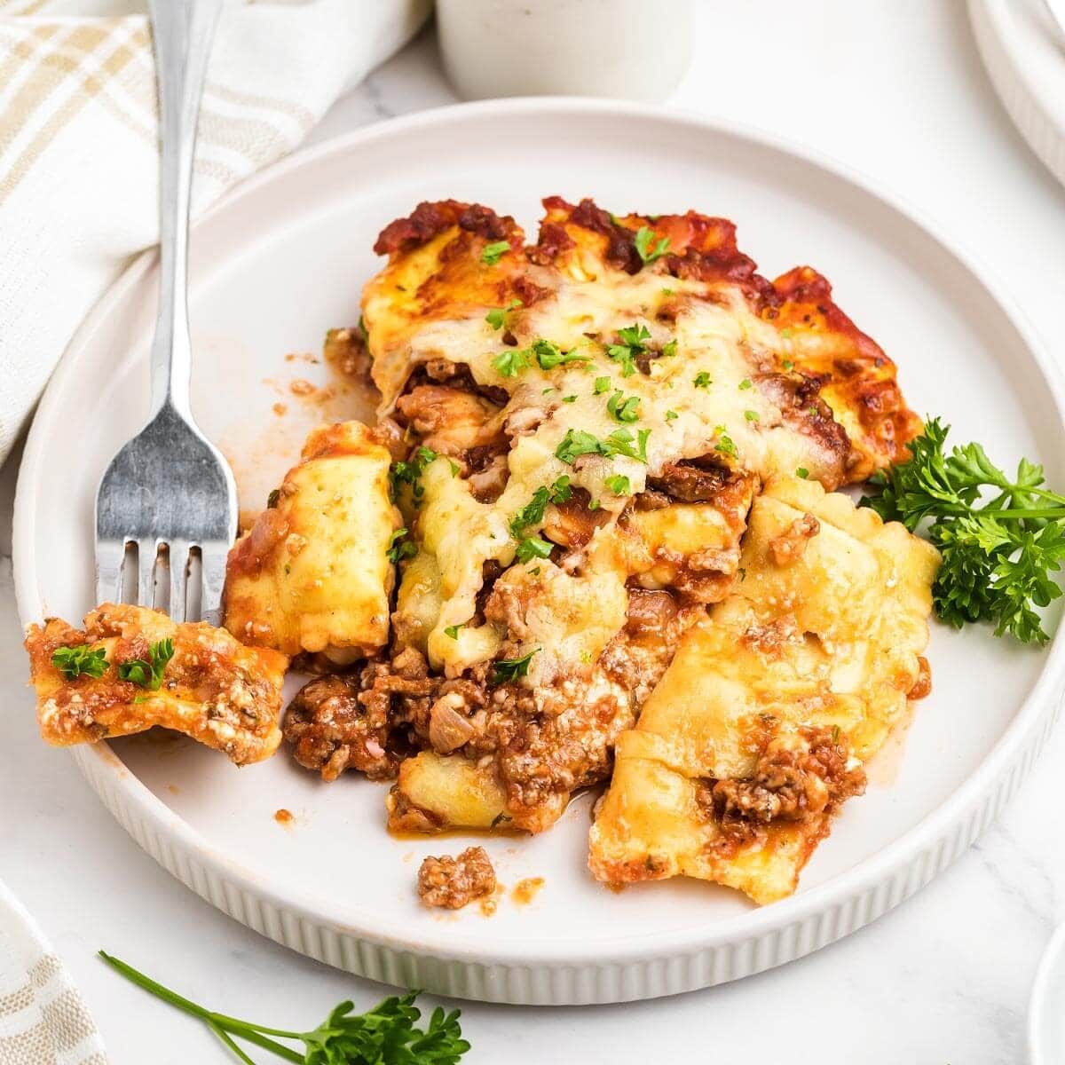 Ravioli Lasagna with Meat Sauce with Parmesan Cheese