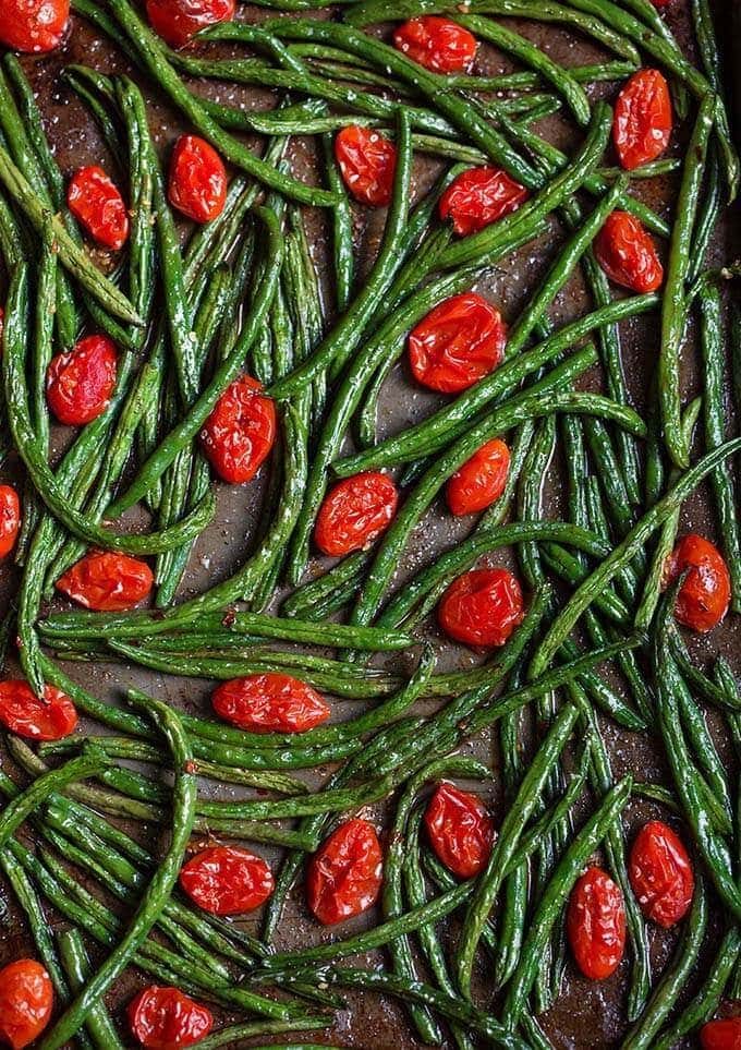 Roasted Spicy Green Beans with Tomatoes with Parmesan Cheese