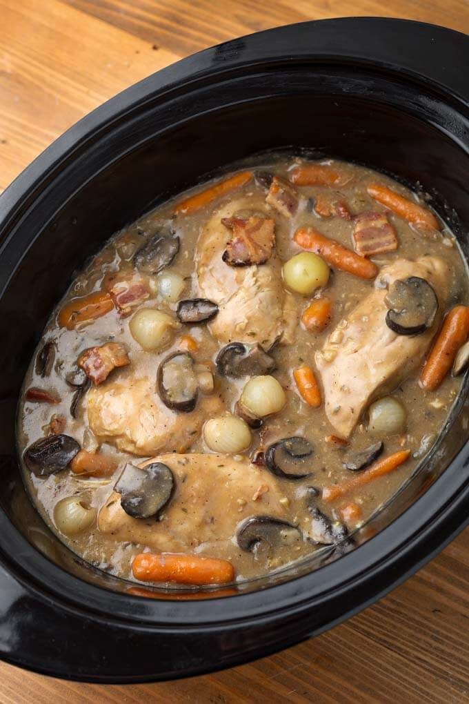 Coq Au Vin in the Slow Cooker