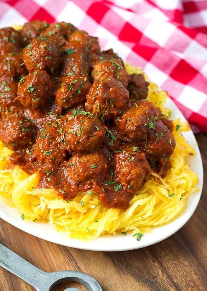 Spaghetti Squash and Meatballs in the Slow Cooker