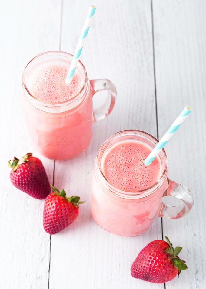 Strawberry Sunshine Smoothie with Ice Cubes