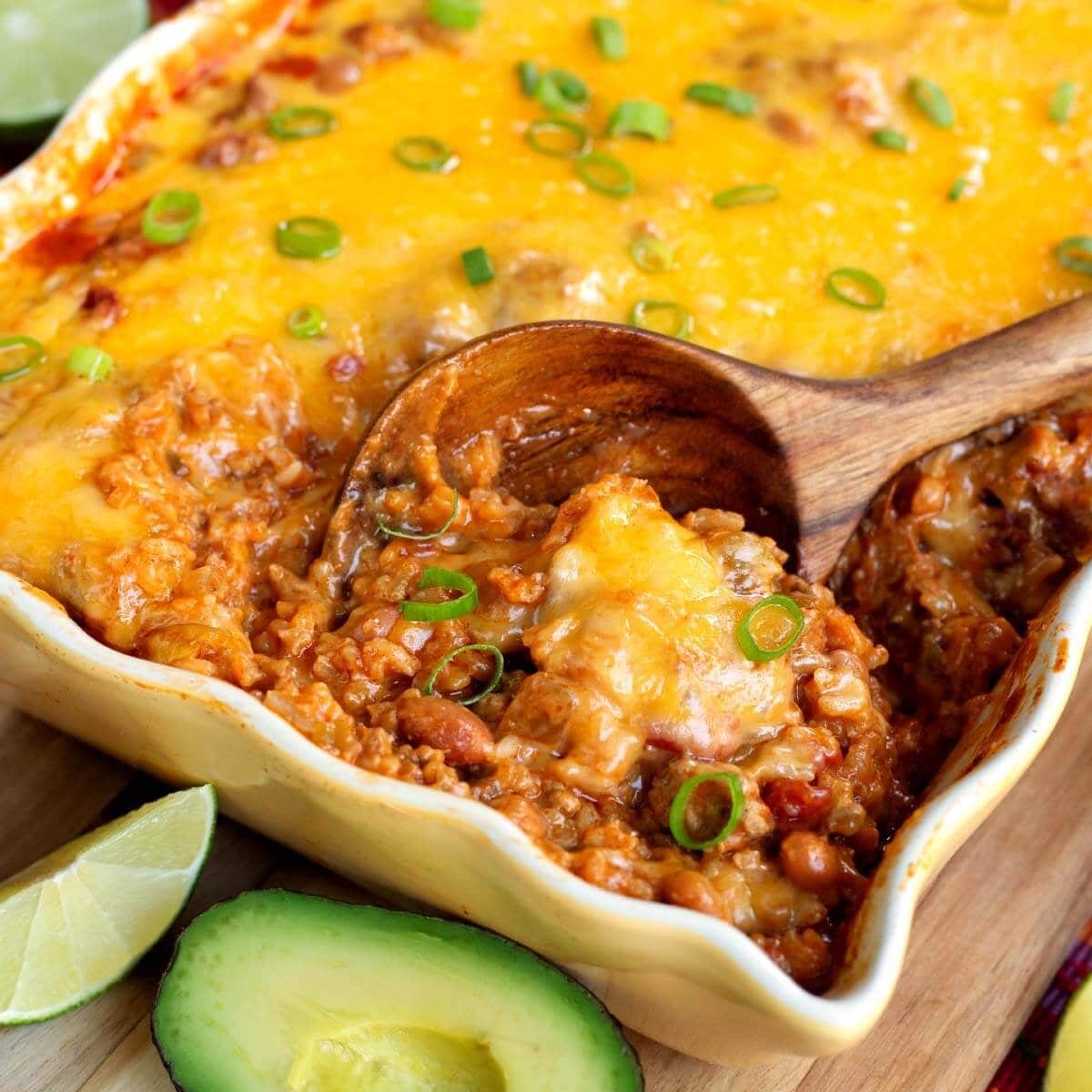 Taco Rice Casserole with Cheddar Cheese