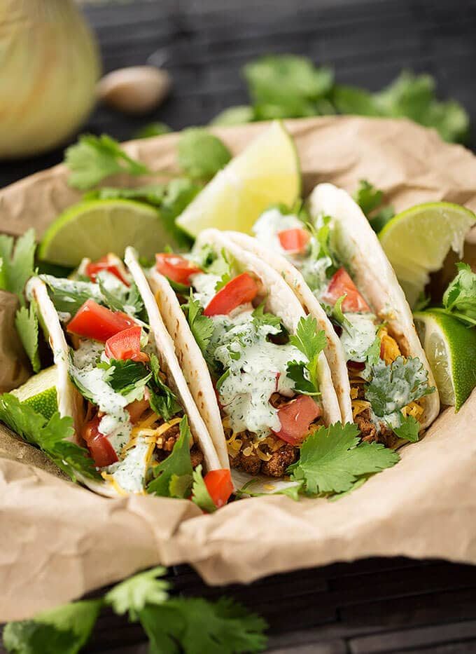 Turkey Street Tacos with Cilantro Cream Sauce with Roma Tomatoes