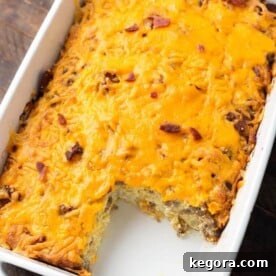 Tater Tot Breakfast Casserole with slice missing