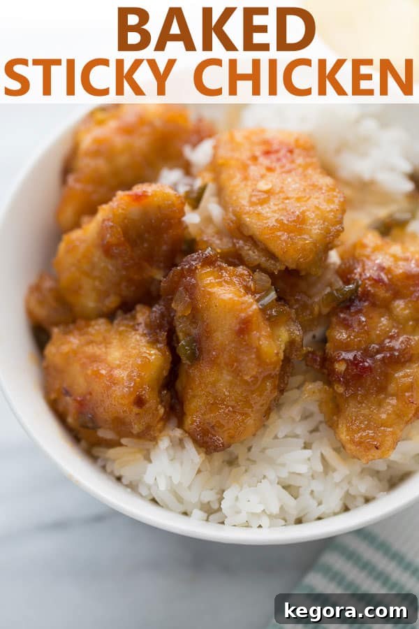 Sticky Chicken A beautifully plated serving of sticky chicken with rice in a white bowl, ready for a delicious meal.