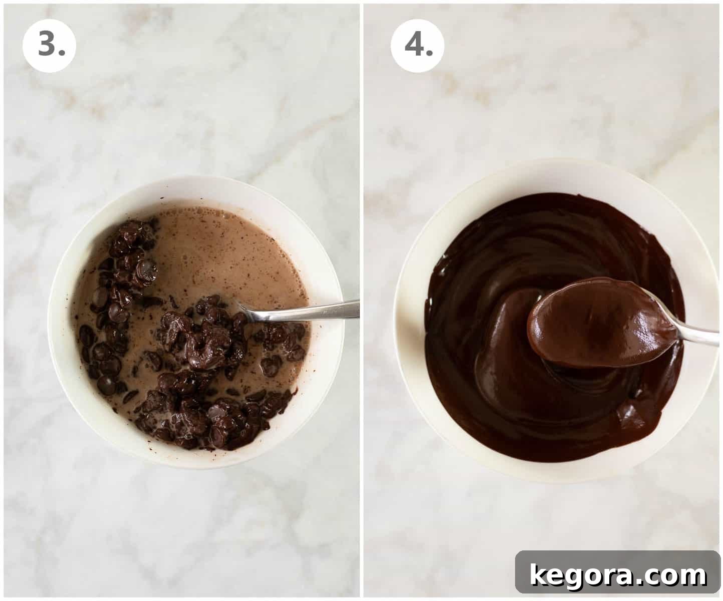 stirred chocolate and cream next to finished fondue