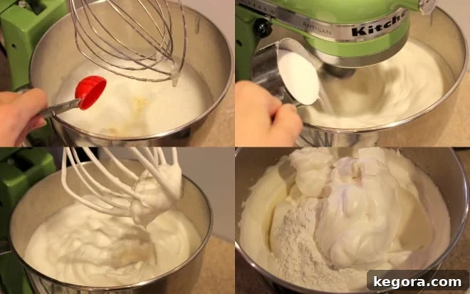 Step-by-step image showing mixed wet ingredients, a light and foamy base ready for dry ingredients.