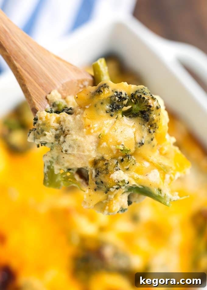 Quick & Easy Instant Pot Broccoli Cauliflower Cheese Bake 7 Closeup of Spoonful of Broccoli Cauliflower Cheese Bake