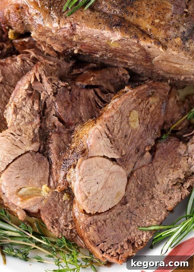 Tender Instant Pot Leg of Lamb 3 Close up of Leg of Lamb