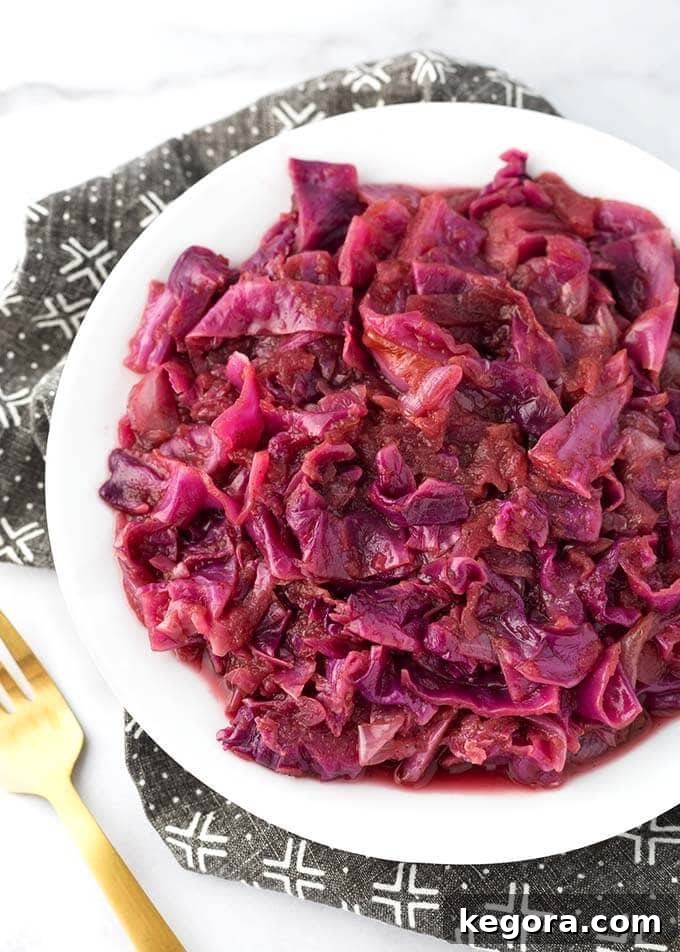 German Red Cabbage on a white plate, ready to be served