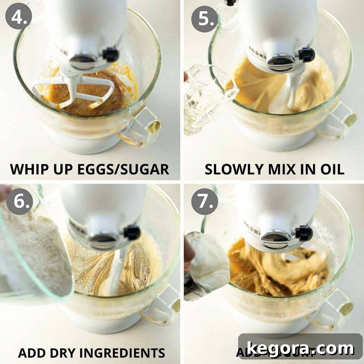 A stand mixer mixing up the apple muffin batter ingredients