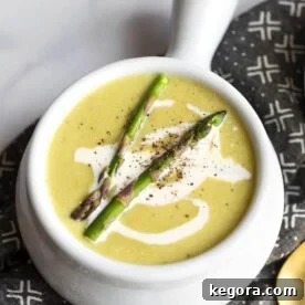 Asparagus Soup in a white bowl