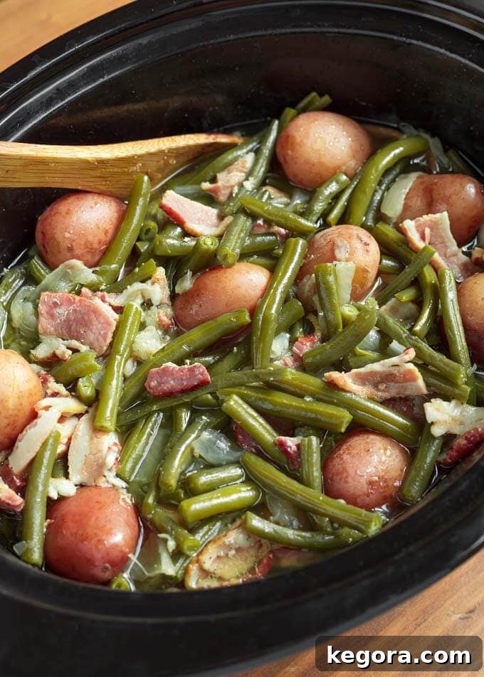 Green Beans with Bacon and Potatoes in slow cooker