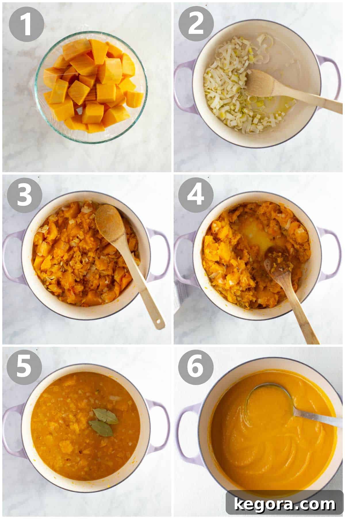 step-by-step instructions of how to cook butternut squash leek soup