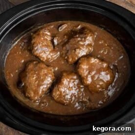 Salisbury Steak in Slow Cooker, ready to serve