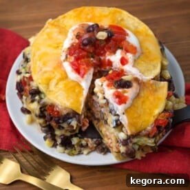 Veggie Tortilla Pie sliced on a plate, ready to serve