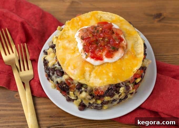 Whole Veggie Tortilla Pie, viewed from above, showcasing its perfectly cooked, cheesy top layer