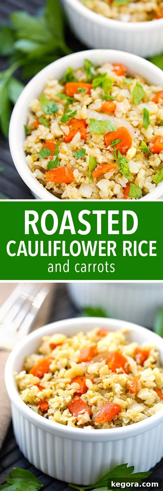 Roasted Cauliflower Rice and Carrots made with riced cauliflower. So easy, healthy, and lots of flavor!